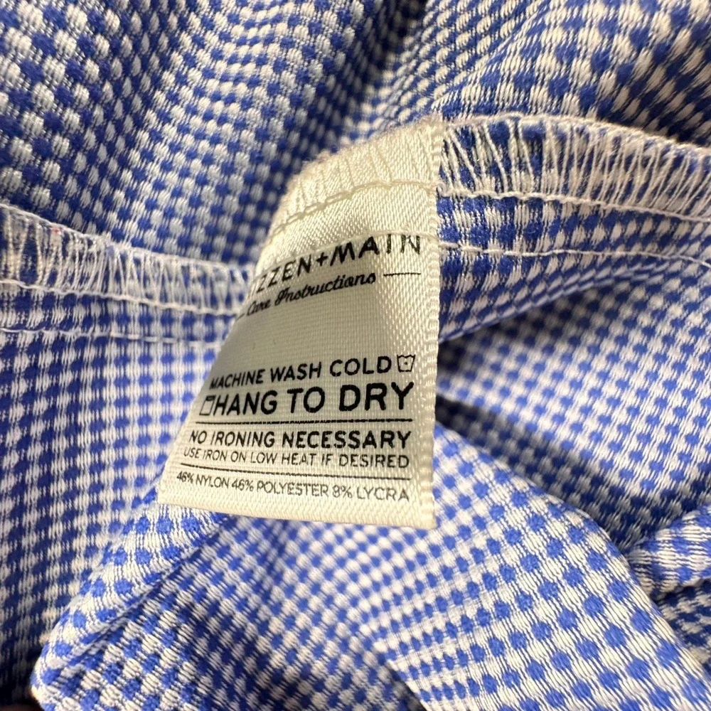 Mizzen Main Shirt Mens Large‎ Trim Fit Blue Gingham Check Performance